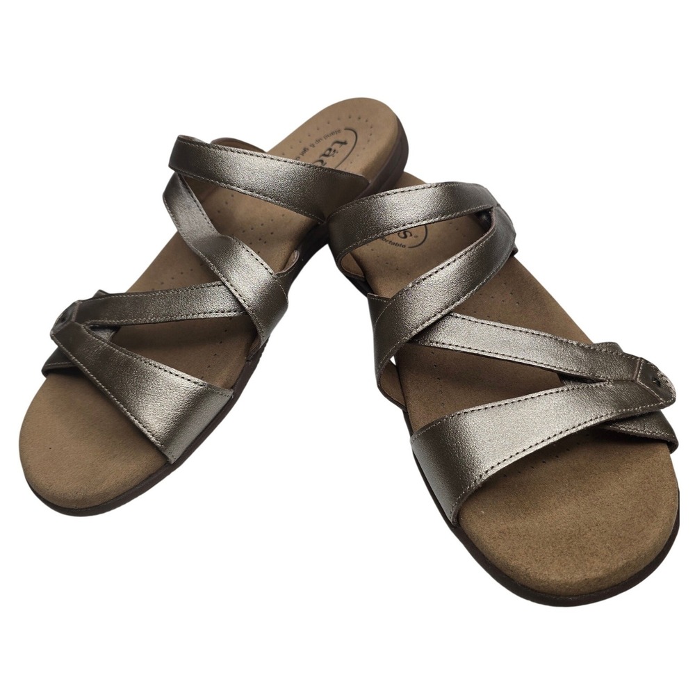 Taos Sandals Women 10 Metallic Bronze Leather Strappy Comfort Slide